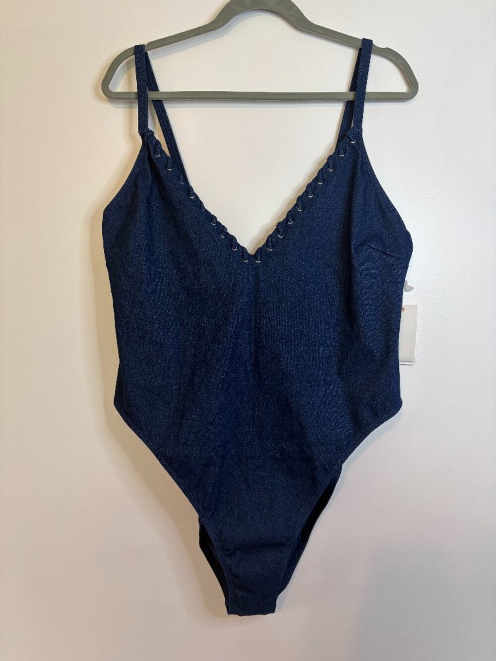 Good American Dark Blue Whipstich One-Piece Swimsuit (NWT)
